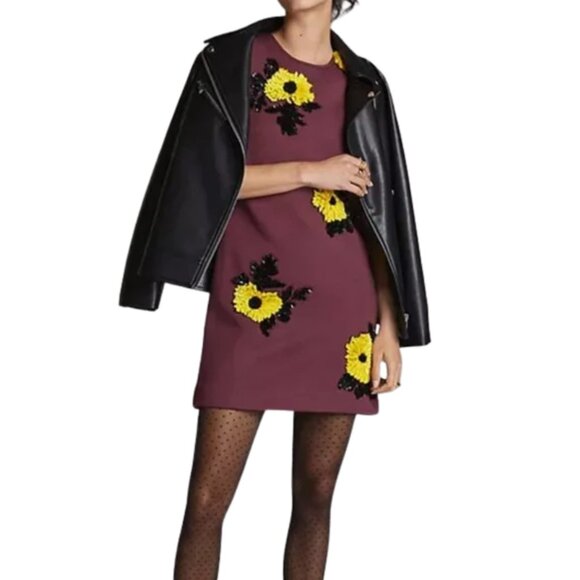 Dhruv Kapoor Dresses & Skirts - Women’s Burgundy Floral Mini Dress with Yellow Appliqué